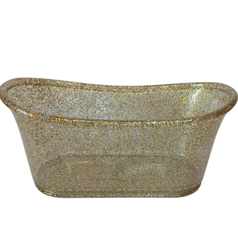 Bath And Body Works Glitter Bathtub Plastic Acrylic Gold And Silver 11 x 5 x 4